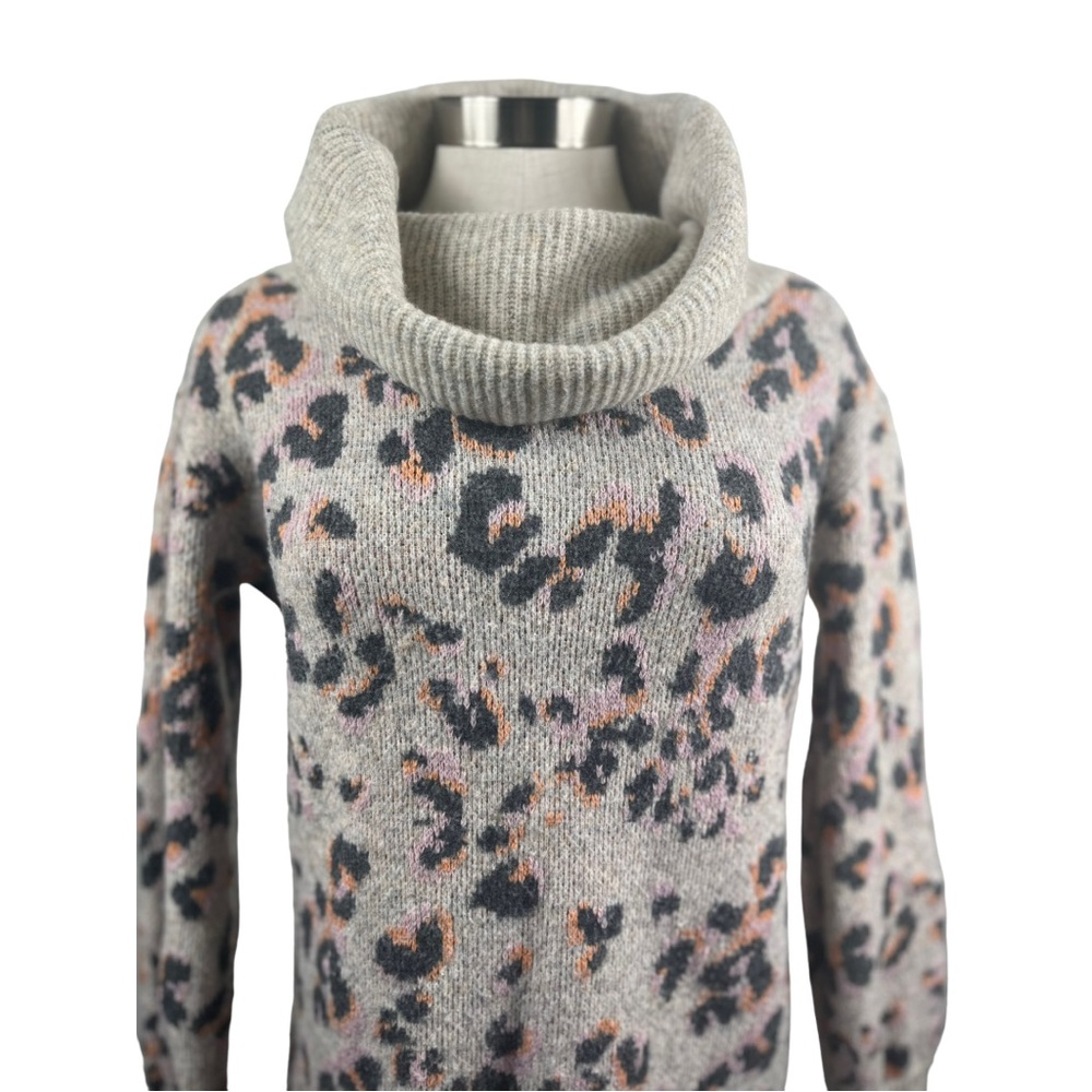 Anthropologie Emmy Leopard print cowl neck wool blend sweater Size XS